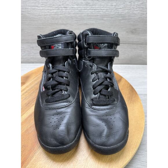 Reebok Classic Hi Top Shoes Aerobic Sneakers Freestyle Black Womens 9 - Picture 4 of 9